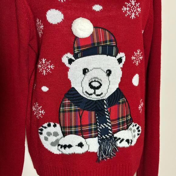 Karen Scott Polar Bear Snowflake Christmas Red Sweater Sz L - Picture 5 of 9